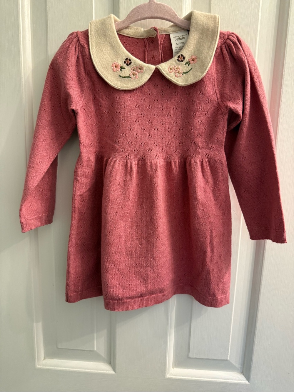 Homegrown by Gymboree Pink Floral Collar Sweater Dress 12-18M